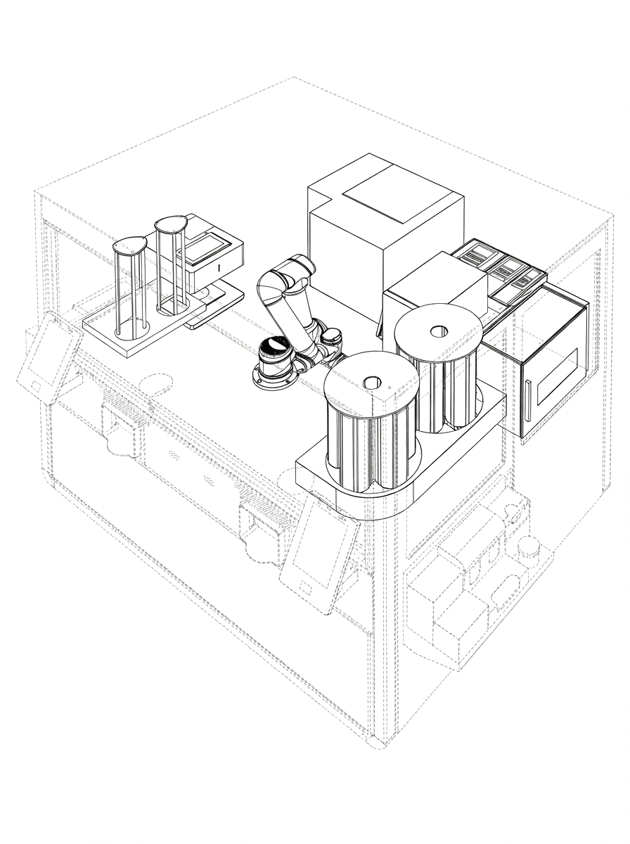 COFE+ kiosk side-view engineering line drawing